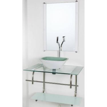 Imagem de Gabinete De Vidro Banheiro Inox 70Cm Cuba Quadrada Cqp Bco