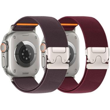 Imagem de Pulseiras elásticas para Apple Watch Ultra/3/2 de 49 mm, 46 mm, 45 mm, 44 mm, 42 mm, 41 mm, 40 mm, 38 mm, masculina, feminina, pulseira trançada de nylon e tecido correa para Apple Watch séries 11, 10