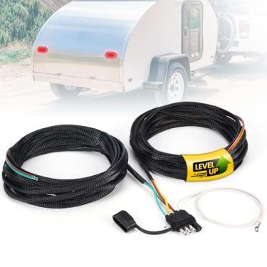 Imagem de Chicote de fiação de reboque de 5 fios de 4 pinos, kit de luz de reboque de cobre puro de 7 m com proteção de tubo de rede de nylon, plugue de conector de chicote de 5 fios plano de 4 vias para luzes