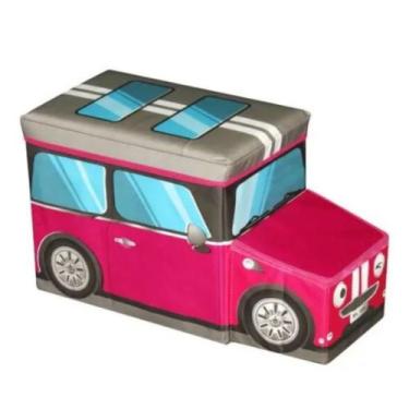 Imagem de Caixa Puff Organizador de Brinquedos 55X26X31cm Ônibus Rosa - MULTIVIS
