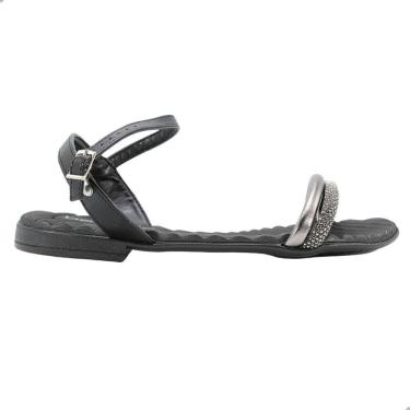 Imagem de Sandália Rasteira Feminina Beira Rio Napa Turim Metalizado Preto Strass Grafite