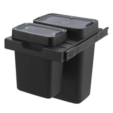 Imagem de Lixeira Dupla Deslizante Organize 8L e 17L Aço Carbono Preto com Puxa Sacos Masutti