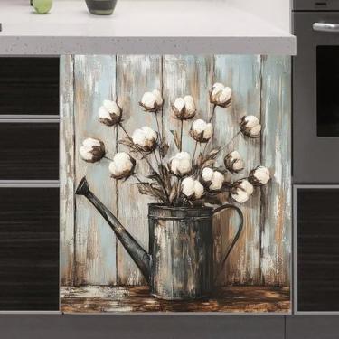 Imagem de RTHDG Country Kapok Magnet Lava-louças Capa de porta completa decoração de eletrodomésticos, regador vintage, flor, geladeira, ímã, capa, 58 cm x 66 cm, adesivo magnético floral sumaúma (vinil)