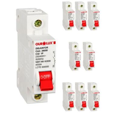 Imagem de 8 Disjuntor Ourolux Unipolar Curva C 32a Inmetro Termomagnético
