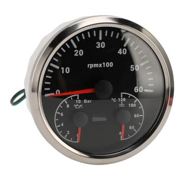 Imagem de Multifuncional 3 Em 1 Tacômetro Medidor 6000rpm 10bar 40 a 120 ℃ Com Iate para Iate de Caminhão RV 3 Em 1 Tacômetro Medidor (Moldura prateada com mostrador preto)