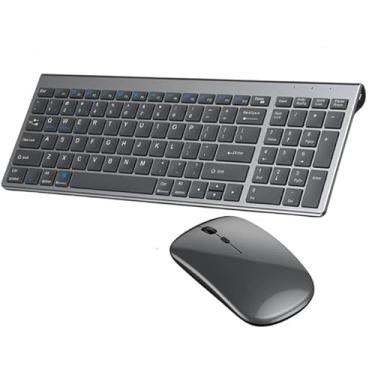 Imagem de Teclado e Mouse sem Fio Bluetooth Dual Mode, Teclado Numérico Completo, Design Slim, Cinza