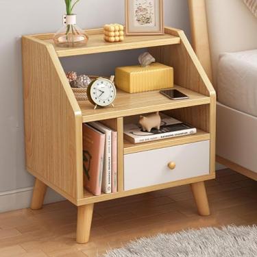 Imagem de Mesa de cabeceira com gaveta e prateleira aberta, armário de cabeceira nórdico moderno estilo simples mesa de canto sofá mesa lateral para sala de estar, quarto, entrada, casa, escritório, B