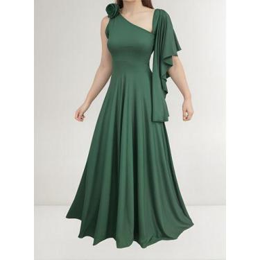 Imagem de Vestido Manga Longo Para Madrinha Casamento Festa Godê Flor - Casual D