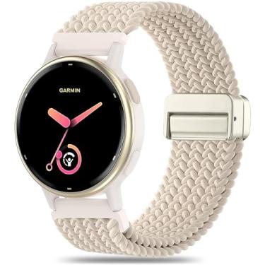 Imagem de Oanux Pulseira trançada magnética de 20 mm compatível com Garmin Vivoactive 5/Vivoactive 6/3/3 Music, pulseira esportiva macia de nylon elástico para Venu Sq 2/Venu 2 Plus e Forerunner 55/165/245/645