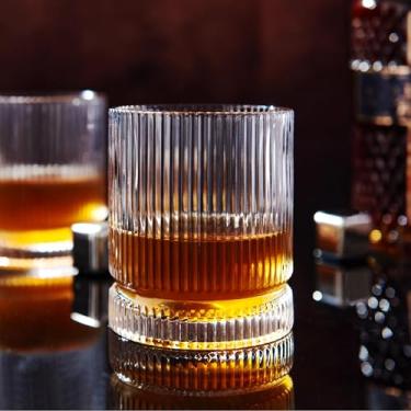 Imagem de Conjunto de 4 copos de uísque Crystal Old Fashioned, copo de bourbon com nervuras de 350 ml, ultra-claridade base dupla licor vodka rocks coquetel escocês copo bar conjunto de copos