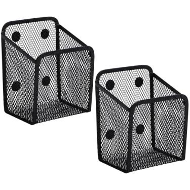 Imagem de Ganydet Conjunto de 2 cestas magnéticas pretas pequenas, cesta de geladeira, cestas magnéticas resistentes, armazenamento magnético para organizador de armário, suporte para quadro branco, escritório