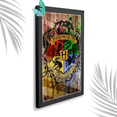 Imagem de Genérico, Quadro Decorativo Escola Hogwarts Madeiro + Vidro 33x25 Sala Cor:Preto