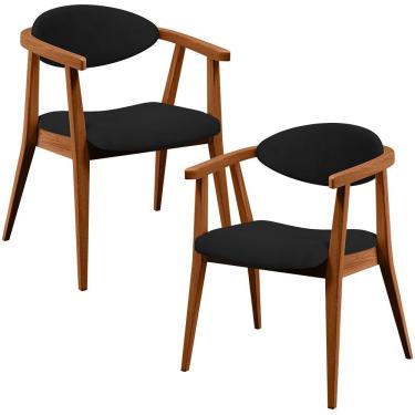 Imagem de Kit 02 Poltronas Decorativas Para Sala De Estar Jantar Cecília B04 Suede Preto