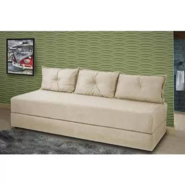 Imagem de Sofanete Sofá com 3 Almofadas Multiuso Suede Bege - AL Móveis