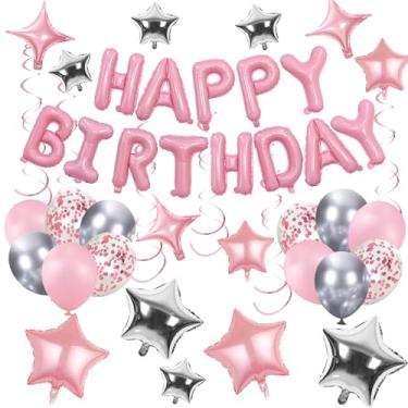 Imagem de SPFYunion 56 Balões De Feliz Aniversário, Faixa Rosa E Prata Para Meninos, Homens, Meninas, Mulheres, 16, 18, 20, 21, 25, 30, 40, 50 60 Anos, Decoração Festa