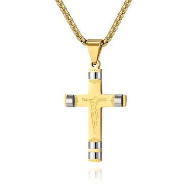 Imagem de Viskyna Colar com cruz para homens, aço inoxidável 316L, crucifixo de Jesus, pingente de joia religiosa cristã, Aço inoxidável, Sem Pedra Preciosa