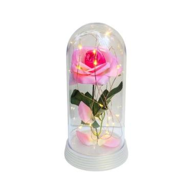 Imagem de Luminária A Rosa Encantada Rosa Rosa 20Cm Base Pérola Quente - Amor Li