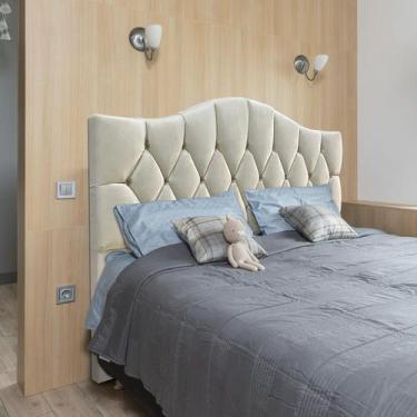 Imagem de Cabeceira Solteiro Cama Box Botões Provençal Creme Suede Com Pés 120Cm