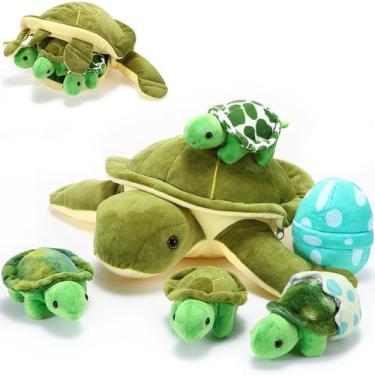 Imagem de Conjunto de bichos de pelúcia Aoriher Turtle com 3 pelúcias e 2 ovos