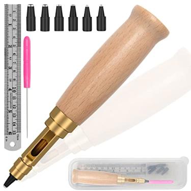 Imagem de Boyistar Soco de Parafuso Japonês Ajustável, 6 Tamanhos de Ponta, Furador de Cinto para Couro, Ferramenta de Furador de Couro com Cabo de Madeira e Caixa Transparente para Costura de Couro