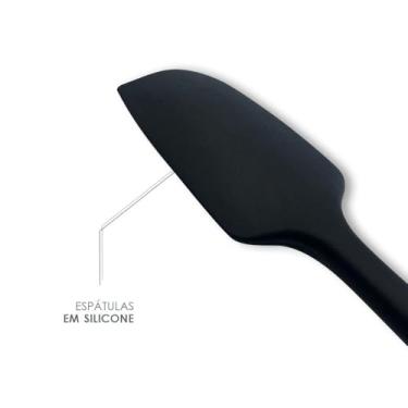 Imagem de Conjunto de Espátulas e Pegador em Silicone, 5 Peças, Preto, 4 Espátulas e 1 Pegador, Material Silicone e Aço Inox