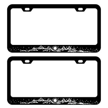 Imagem de Pacote com 2 molduras de placa de licença Sunrise Mountains em aço inoxidável, tampa de placa de licença com tampa de parafuso e conjunto de chave de fenda - 2 furos