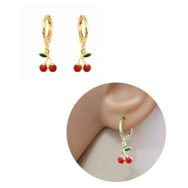 Imagem de Brinco Infantil Argolinha Cereja Folheado Ouro 18k - MIXFOLHEADOS