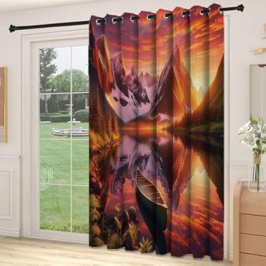 Imagem de Divisória de parede de cortina divisória para sala de lago, mural como paisagem barco solitário em trres e montanhas reflexivas, cortinas largas isoladas/cortinas de quarto (painel único), L 226 x C
