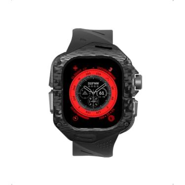 Imagem de Aulumu Capa de fibra de carbono A01 com Apple Watch Ultra Band de 49 mm | Design leve de luxo | Apenas para Apple Watch Band Ultra 1/2/3 de 49 mm | Capa de fibra de carbono com tiras pretas