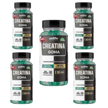 Imagem de Kit 5 Creatina goma 5x90 gomas Unilife, Maça Verde