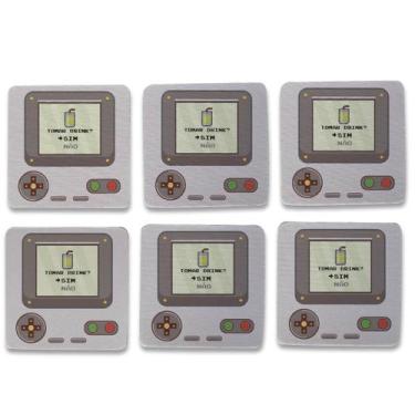 Imagem de Kit 6 Porta Copos Geek Gamer Retrô Cinza Decoração Divertida - Geek Vi