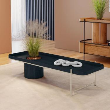 Imagem de Mesa de Centro Cachepot em Madeira Maciça Ébano Estrutura Metálica Champagne