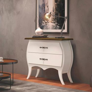 Imagem de Cômoda Bombê 2 Gavetas em Madeira Maciça Off White Tampo Castanho