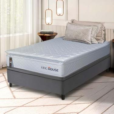 Imagem de Conjunto Box Baú Cinza Luanda Branco Espuma D28 Solteiro 88x188x69 - King House