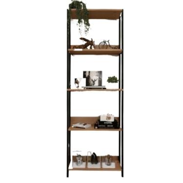 Imagem de Estante Organizadora Multiuso com Mini Estante para Livros e Livreiro de Aço - Estante para Ambientes Elegantes(Preto com amadeirado)