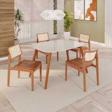 Imagem de Sala de Jantar Mesa 110x76cm Tampo em Mdf com Vidro 4 Cadeiras em mate