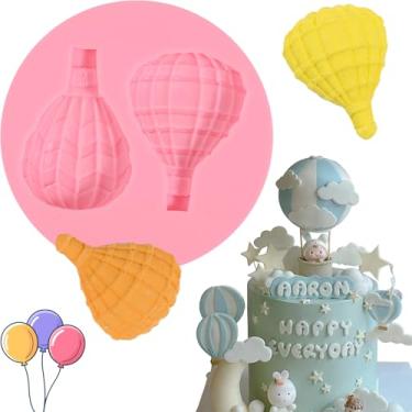 Imagem de IKOJING 1 molde de silicone de chocolate com balão de ar quente, molde de fondant fofo reutilizável, adequado para cozinha assar bolo de aniversário, decoração de massa de doces, chaveiro de argila de