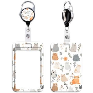 Imagem de Carretel retrátil para crachá de gatos fofos com suporte para identidade, professores, porta-crachás, flores, trabalho, resistente, clipe retrátil para crachá de identificação, chaves para mulheres