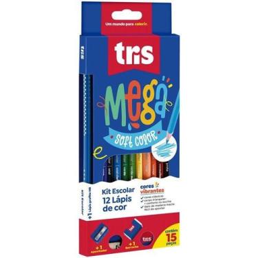 Imagem de Kit Lapis Cor 12 Cores Tris + Apontador Borracha Lapis HB