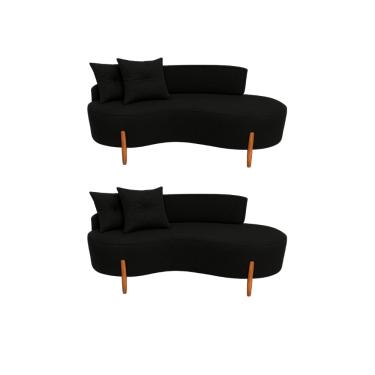 Imagem de Kit 02 Sofá Orgânico 2 Lugares C/2 Almofadas Curvo Sala Recepção Veludo Preto - Montanaris Decor