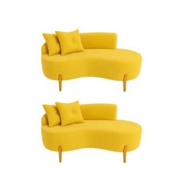 Imagem de Kit 02 Sofá Orgânico 2 Lugares C/2 Almofadas Curvo Sala Recepção Veludo Amarelo - Montanaris Decor