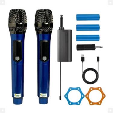 Imagem de Microfone Duplo Profissional Sem Fio Karaoke Bateria Dinâmico Com Espu