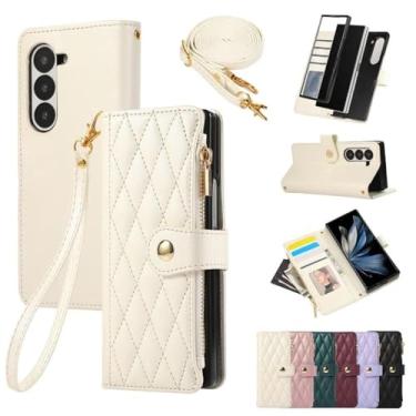 Imagem de Capa para Samsung Galaxy Z Fold6, tira transversal, carteira com porta-cartões e capa de couro (para Samsung Galaxy Z Fold6/branco)