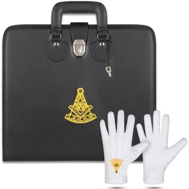 Imagem de Estojo de avental macio com logotipo oficial Pastmaster bordado maçônico - Blue Lodge MM/WM Tamanho provincial 40,6 cm x 45,7 cm com luvas de algodão bordadas grátis (Premium Regalia)