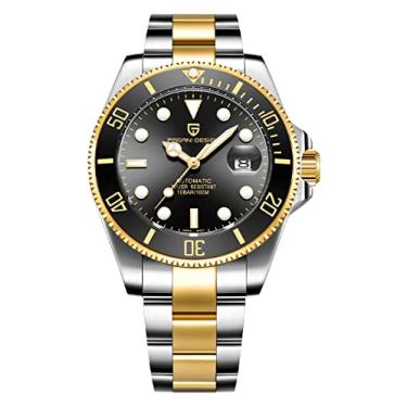 Imagem de Relógio masculino Pagani Design 42 mm automático NH35 relógio mecânico de aço inoxidável à prova d'água para mergulho, Dourado, preto, lazer esportes moda negócios