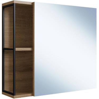 Imagem de Armário de Banheiro com Espelho e 2 Nichos Preto e Mel 60cm Industrial Espelheira Placa e Ponto