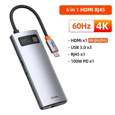 Imagem de Hub Usb Tipo C Baseus 200 Hub C Usb 6 Em 1