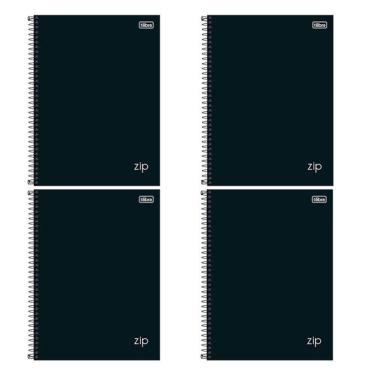 Imagem de Caderno Espiral Universitário Zip 80 Folhas Preto 4 Unidades - Tilibra