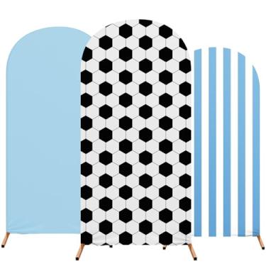 Imagem de Tingjoo 3 peças de capa de suporte de arco com tema de futebol elastano ajustável em arco redondo, tema de futebol, decoração de festa de aniversário para casamento, festa de aniversário, 1,2 m 1,5 m