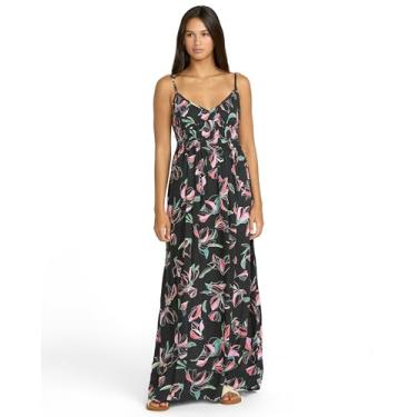 Imagem de Volcom Vestido maxi feminino Dream in Bloom com viscose enrugada – Alças ajustáveis para um estilo de verão sem esforço, Preto, M